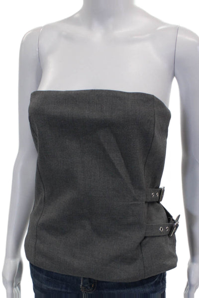 Zara Womens Corset Top Off Shoulder Sleeveless Gray Buckle Polyester Size L