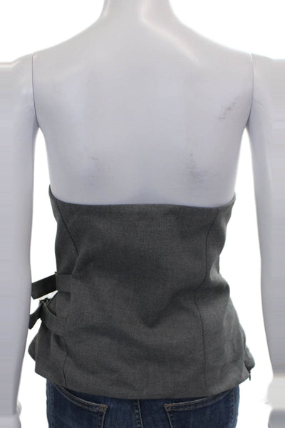 Zara Womens Corset Top Off Shoulder Sleeveless Gray Buckle Polyester Size L
