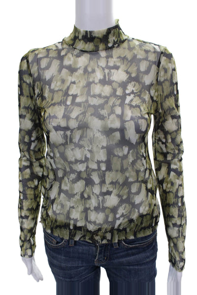 Zara Women Multicolor Mesh Mock Neck Geometric Long Sleeve Basic Blouse Size M