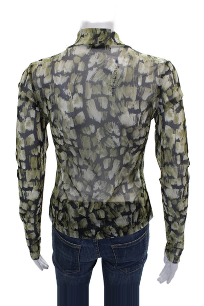Zara Women Multicolor Mesh Mock Neck Geometric Long Sleeve Basic Blouse Size M
