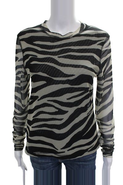 MNG Womens Black Animal Print Long Sleeve Round Neck Blouse Size XL