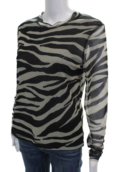MNG Womens Black Animal Print Long Sleeve Round Neck Blouse Size XL