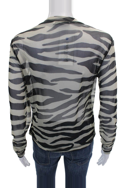 MNG Womens Black Animal Print Long Sleeve Round Neck Blouse Size XL