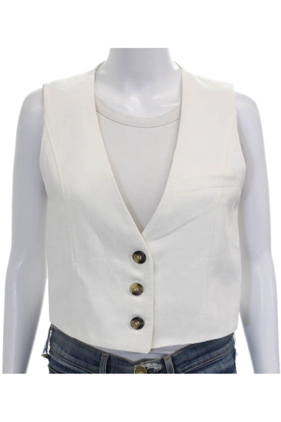 Zara Women White Sleeveless Button Vest Size S