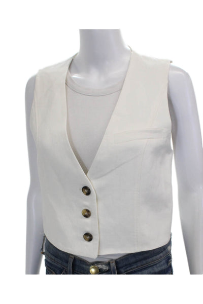 Zara Women White Sleeveless Button Vest Size S