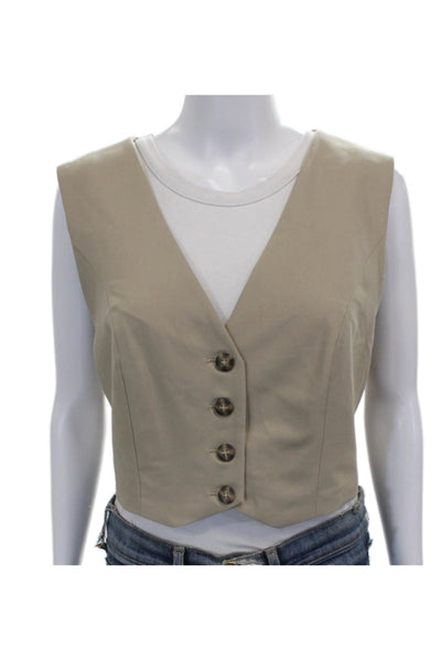 Mare Mare x Anthropologie Womens Cropped Beige V-Neck Polyester Vest Size XL
