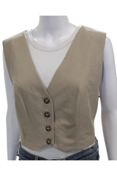 Mare Mare x Anthropologie Womens Cropped Beige V-Neck Polyester Vest Size XL