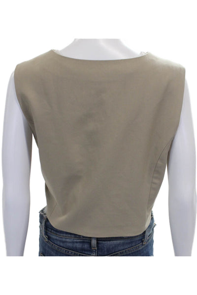 Mare Mare x Anthropologie Womens Cropped Beige V-Neck Polyester Vest Size XL