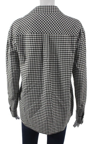 Pinko Women Black Cotton Collared Check Button-Up Long Sleeve Basic Size M