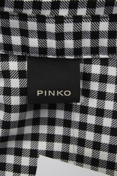Pinko Women Black Cotton Collared Check Button-Up Long Sleeve Basic Size M