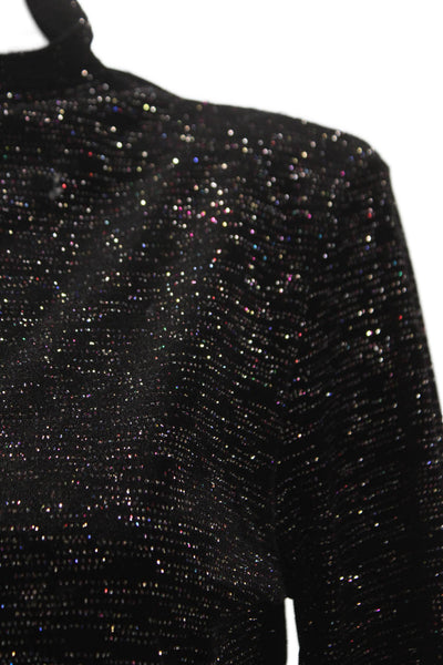 Misa Womens Cropped Blouse Black Mock Neck Long Sleeve Polyester Size M