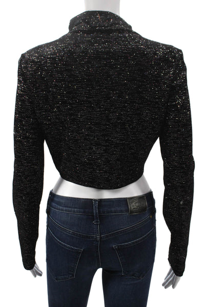 Misa Womens Cropped Blouse Black Mock Neck Long Sleeve Polyester Size M