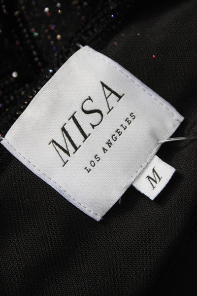 Misa Womens Cropped Blouse Black Mock Neck Long Sleeve Polyester Size M