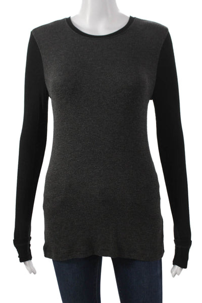 Goldie Women Tunic T-Shirt Gray Colorblock Long Sleeve Crew Neck Modal Size S