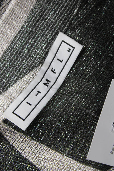 ITMFL Womens Silk Blend Geometric Silver Button-Up Long Sleeve Size M