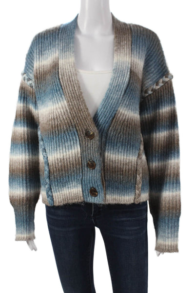 Berenice Womens Cardigan Multicolor Striped V-Neck Acrylic Long Sleeve Size S
