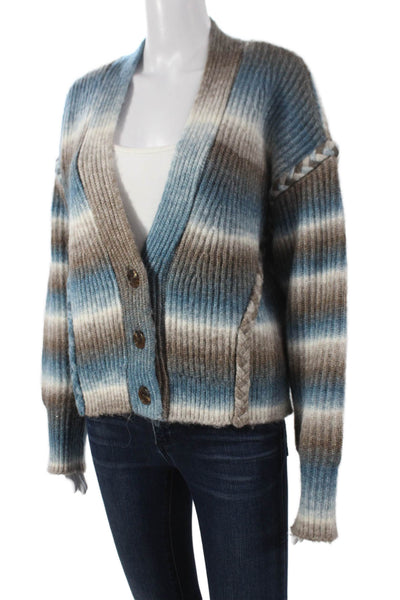 Berenice Womens Cardigan Multicolor Striped V-Neck Acrylic Long Sleeve Size S