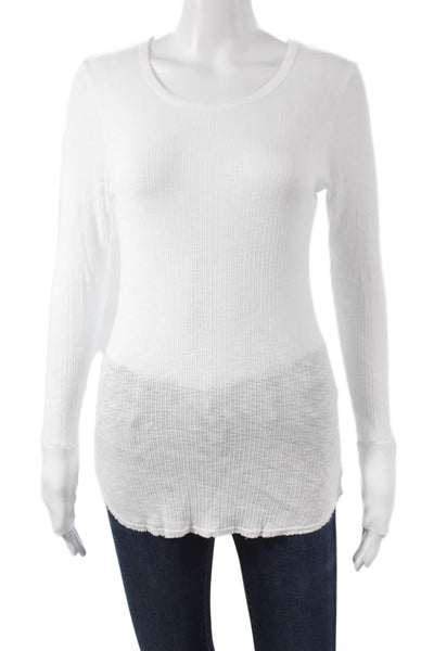 Sundry Womens Basic White Knit Long Sleeve T-Shirt Round Neck Size 1