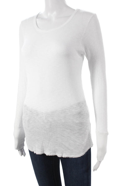 Sundry Womens Basic White Knit Long Sleeve T-Shirt Round Neck Size 1