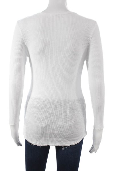 Sundry Womens Basic White Knit Long Sleeve T-Shirt Round Neck Size 1