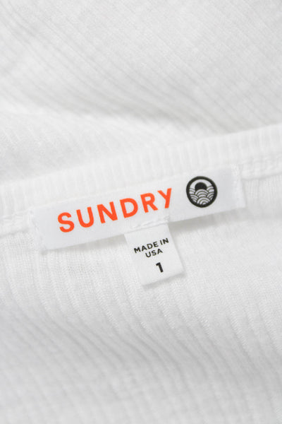 Sundry Womens Basic White Knit Long Sleeve T-Shirt Round Neck Size 1