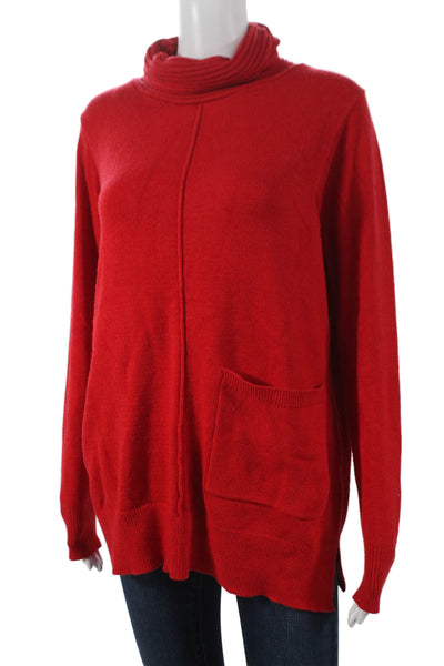 Renuar Women Red Viscose Cowl Neck Pullover Sweater Long Sleeve Petite Size S