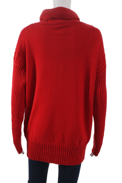 Renuar Women Pullover Sweater Red Viscose Cowl Neck Long Sleeve Size L