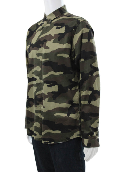 Dior Mens Long Sleeve Button-Up Shirt Cotton Camouflage Size M