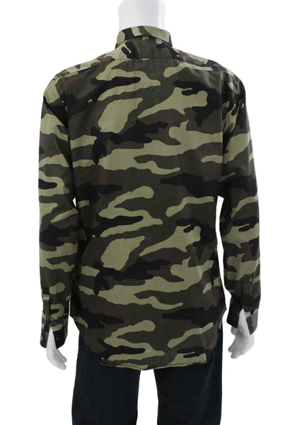 Dior Mens Long Sleeve Button-Up Shirt Cotton Camouflage Size M