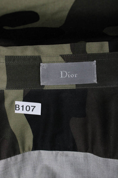 Dior Mens Long Sleeve Button-Up Shirt Cotton Camouflage Size M