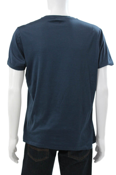 Lanvin Mens Blue Cotton Graphic Crew Neck Short Sleeve T-Shirt Size L