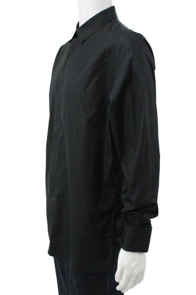 Dior Mens Button Down Shirt Black Cotton Long Sleeve Collared Size L