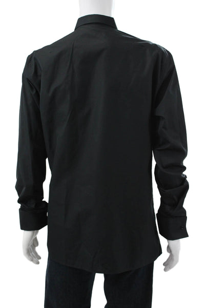 Dior Mens Button Down Shirt Black Cotton Long Sleeve Collared Size L
