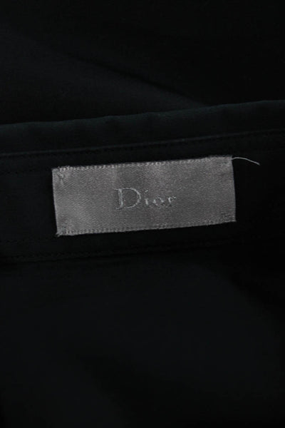 Dior Mens Button Down Shirt Black Cotton Long Sleeve Collared Size L