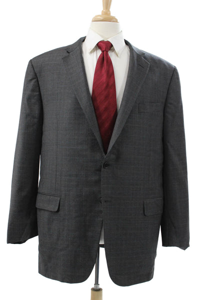 Hickey Freeman Mens Gray Check Blazer Worsted Wool Size 46