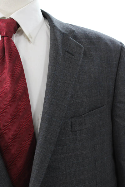 Hickey Freeman Mens Gray Check Blazer Worsted Wool Size 46
