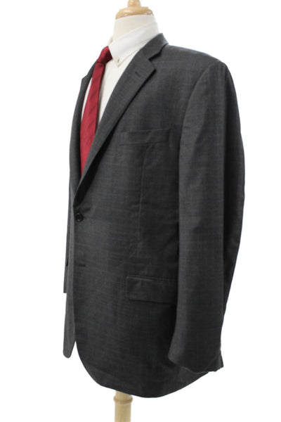 Hickey Freeman Mens Gray Check Blazer Worsted Wool Size 46