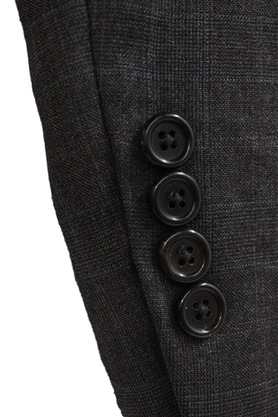 Hickey Freeman Mens Gray Check Blazer Worsted Wool Size 46