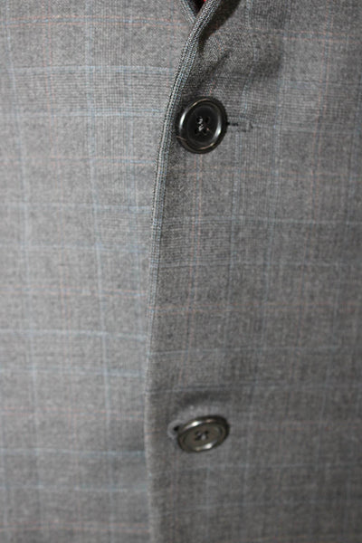 Hickey Freeman Mens Gray Check Blazer Worsted Wool Size 46