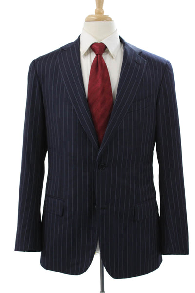 Ermenegildo Zegna Men Blue Striped Polyester Blend Blazer Size 52