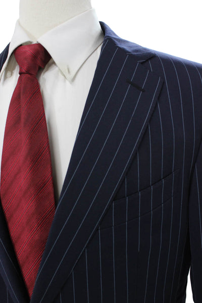 Ermenegildo Zegna Men Blue Striped Polyester Blend Blazer Size 52