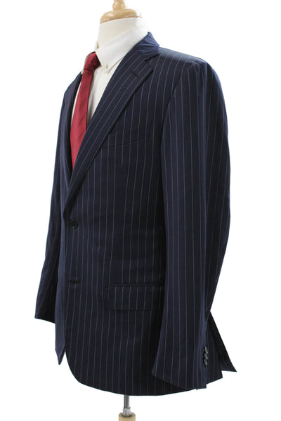 Ermenegildo Zegna Men Blue Striped Polyester Blend Blazer Size 52