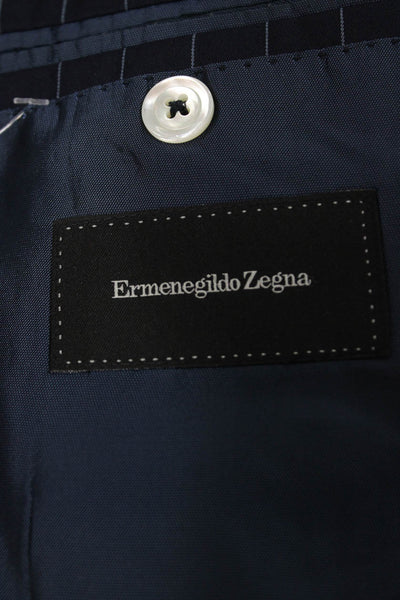 Ermenegildo Zegna Men Blue Striped Polyester Blend Blazer Size 52