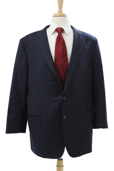 Hickey Freeman Mens Blue Striped Worsted Wool Blazer Size 48
