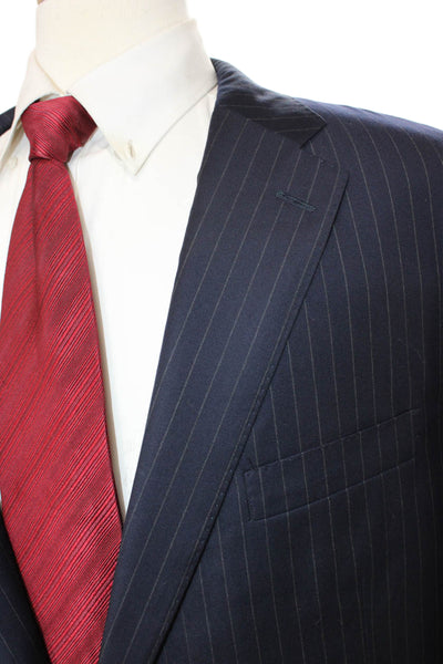 Hickey Freeman Mens Blue Striped Worsted Wool Blazer Size 48