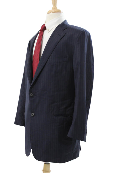 Hickey Freeman Mens Blue Striped Worsted Wool Blazer Size 48