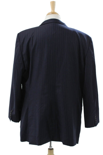 Hickey Freeman Mens Blue Striped Worsted Wool Blazer Size 48