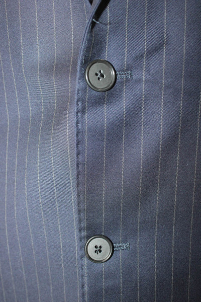 Hickey Freeman Mens Blue Striped Worsted Wool Blazer Size 48