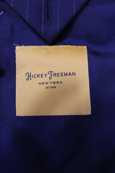 Hickey Freeman Mens Blue Striped Worsted Wool Blazer Size 48