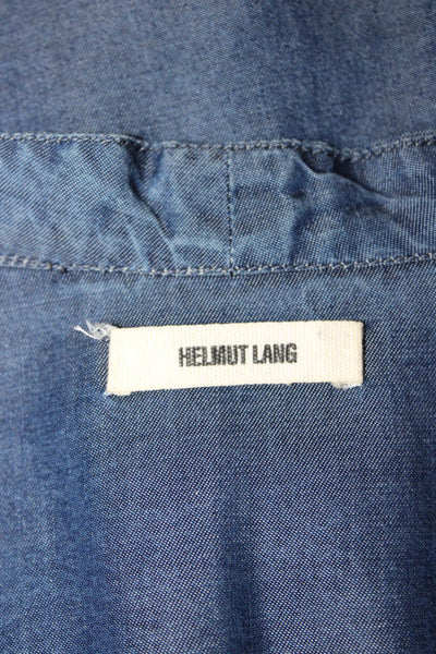 Helmut Lang Women Blue V-Neck Tunic Blouse 3/4 Sleeve Button Size S